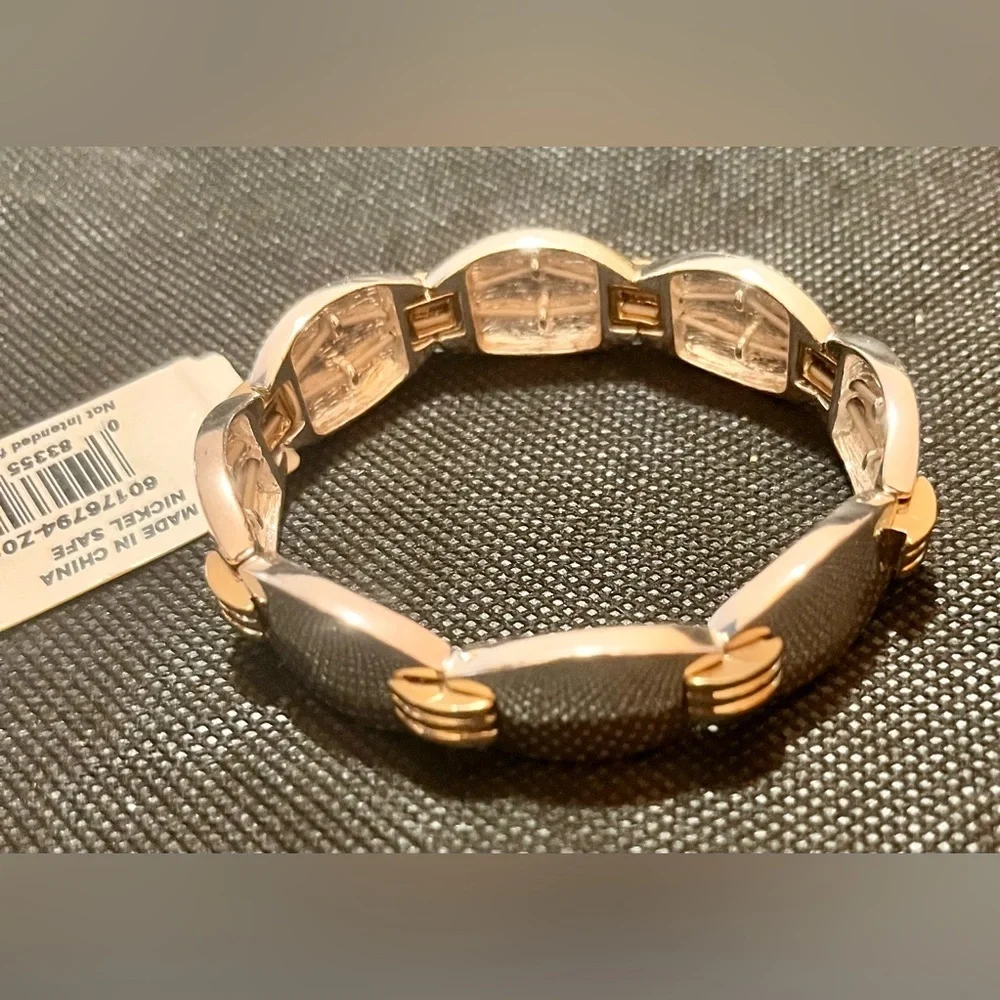 NWT Napier Two Tone Gold Silver Stretch Panel Link Bracelet Vintage Retro 80s